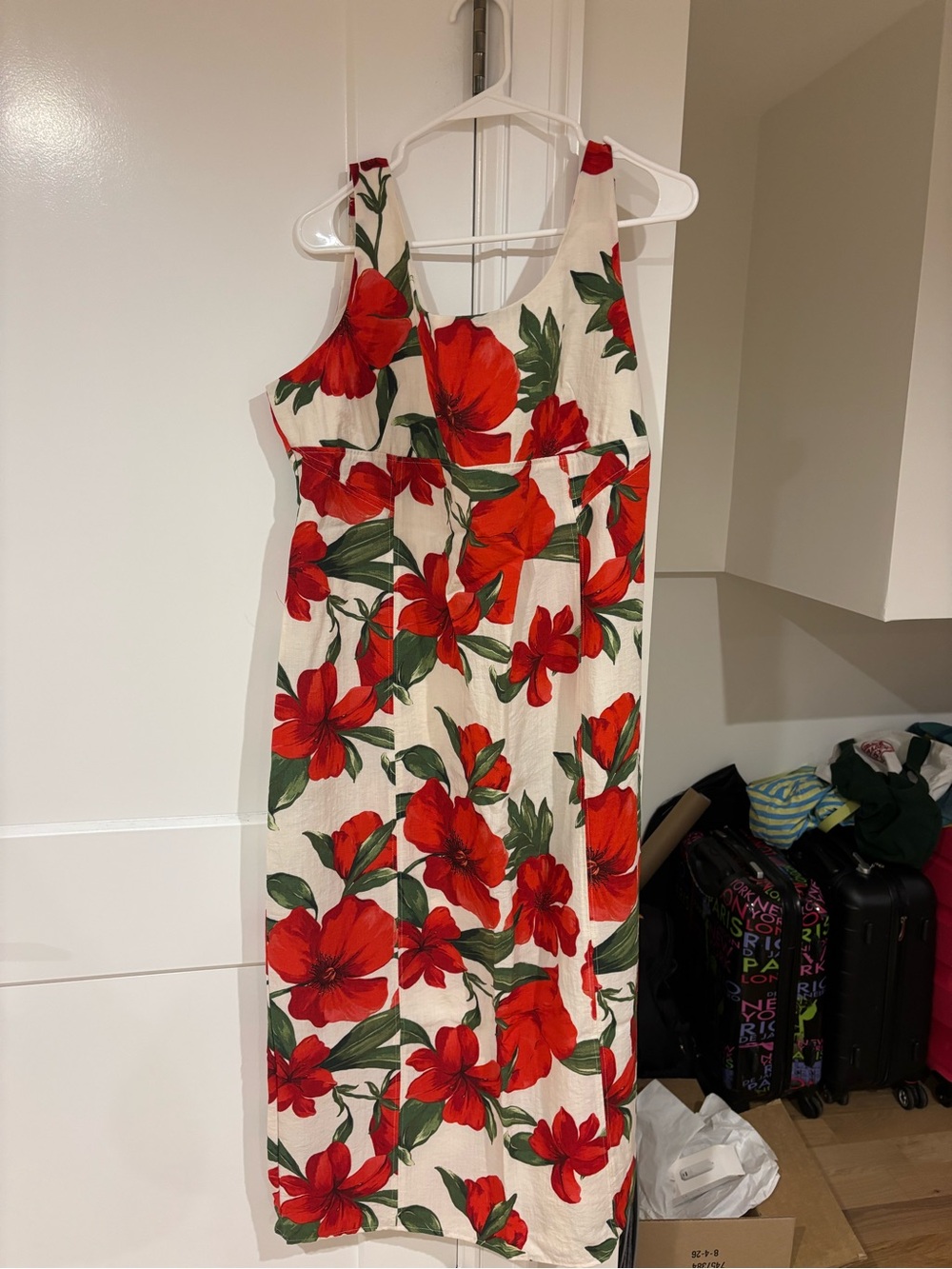 Mango Red Floral Maxi Dress on Cream Base